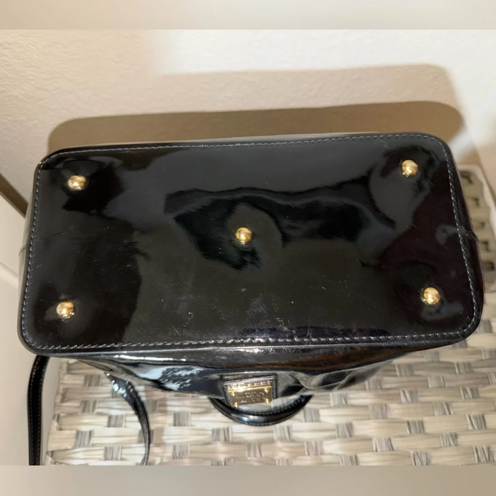 Dooney & Bourke Black Patent Leather Shoulder/Crossbody Satchel with Blue Lining - Picture 6 of 16